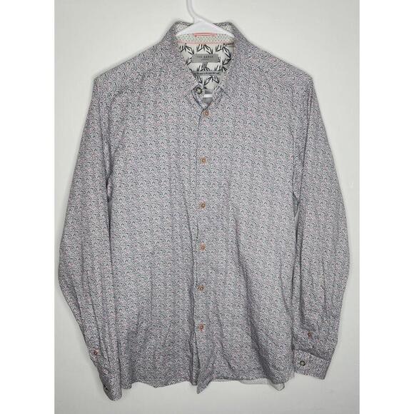Ted Baker Shirt Mens Medium Blue Pink Pattern Long Sleeve Button Up Portugal - Picture 1 of 8